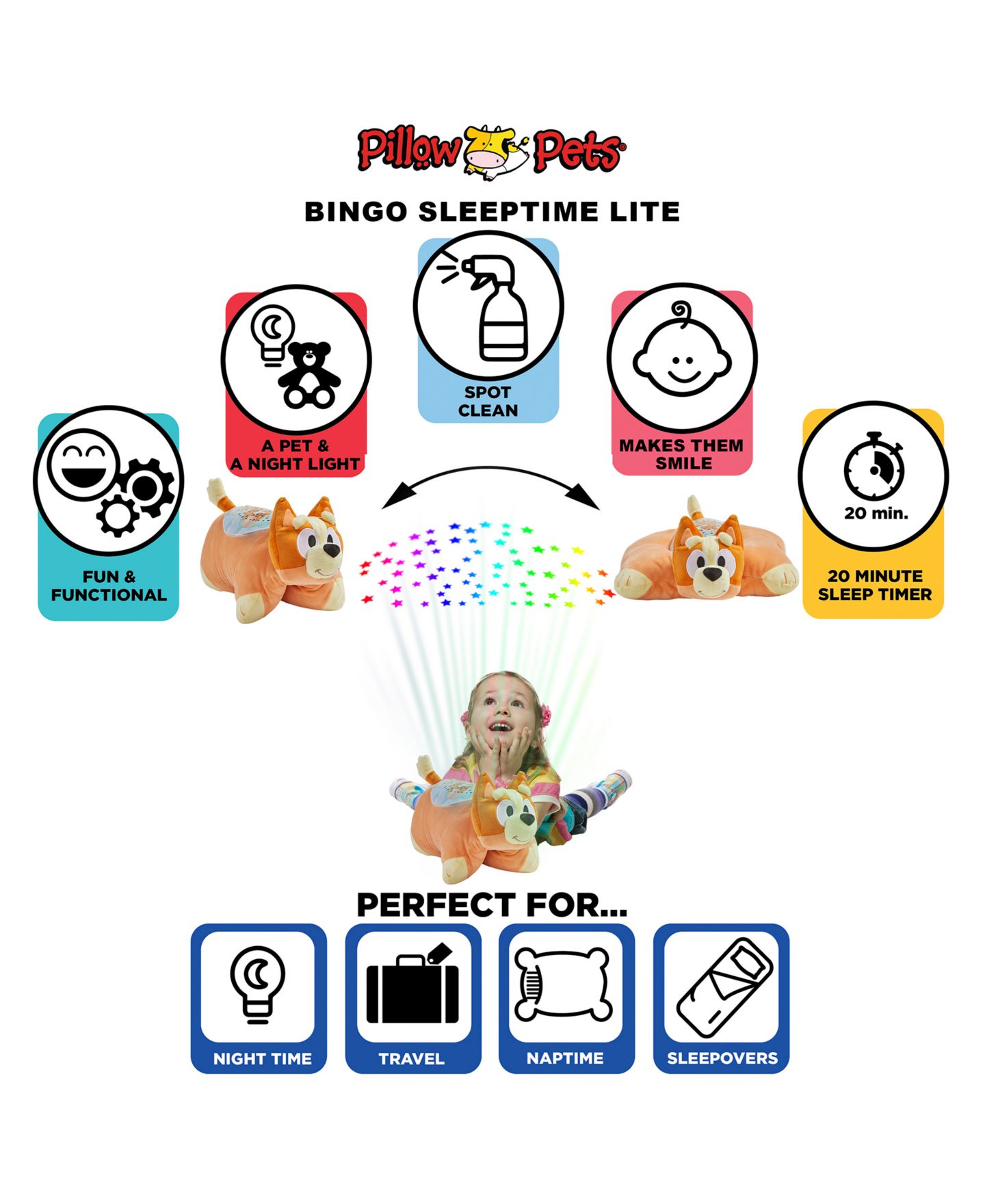 Детские мягкие игрушки Pillow Pets Bingo 11" Sleeptime Lite Pillow Pet — фото 7