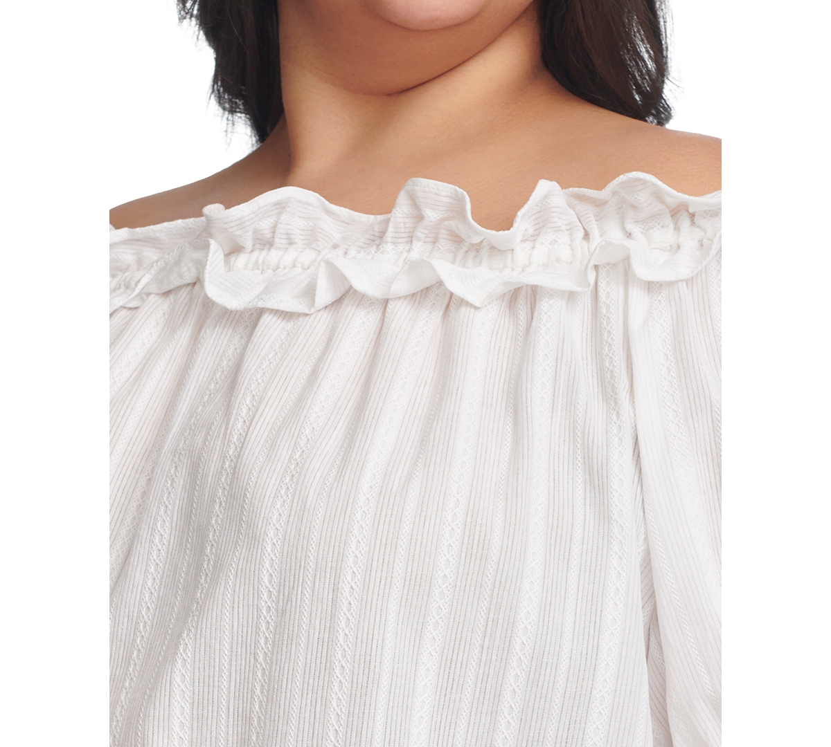 Shop Tommy Hilfiger Plus Size Cotton Off-the-shoulder Top In Bright White