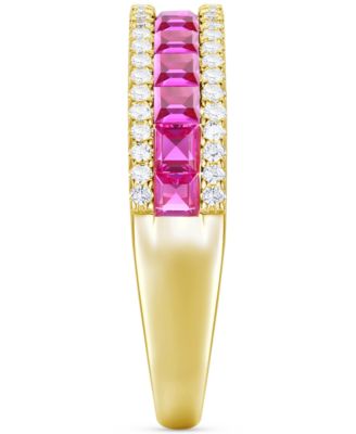 Lab-Grown Emerald (3/8 ct. t.w.) & Lab-Grown White Sapphire (1/4 ct. t.w.) Band in 14k Gold-Plated Sterling Silver (Also in Lab-Grown Blue Sapphire & Lab-Grown Ruby)