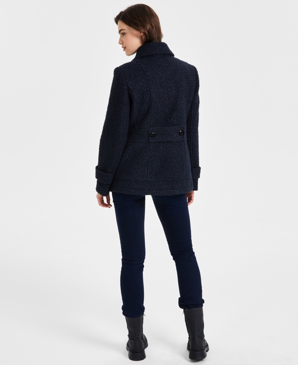 Maralyn & Me Juniors' Short Boucle Double-Breasted Peacoat