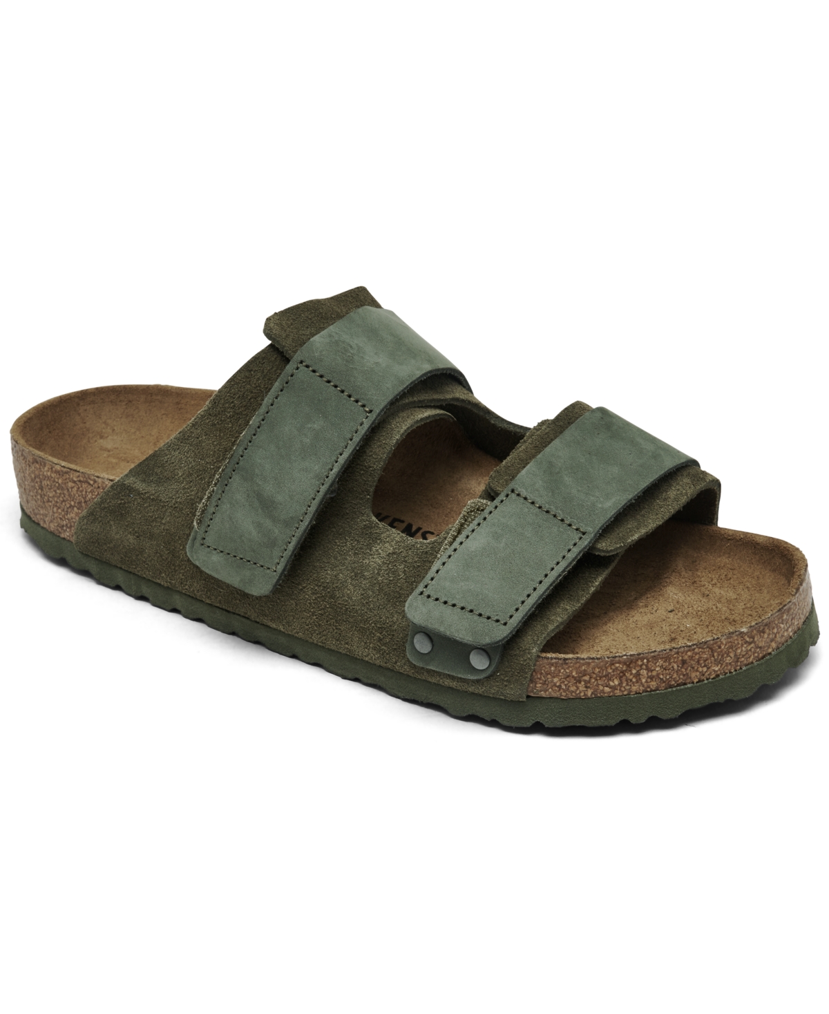 Shop Birkenstock Men's Uji Nubuck Suede Leather Two-strap Slip-on Sandals From Finish Line In Thyme Green