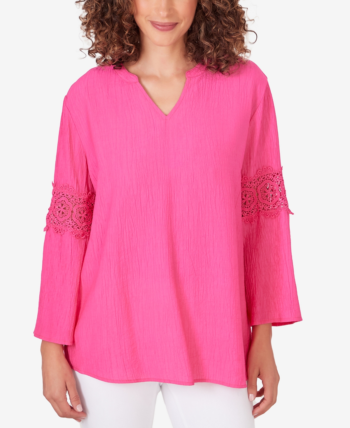 Shop Ruby Rd. Petite Lace-embellished Top In Raspberry