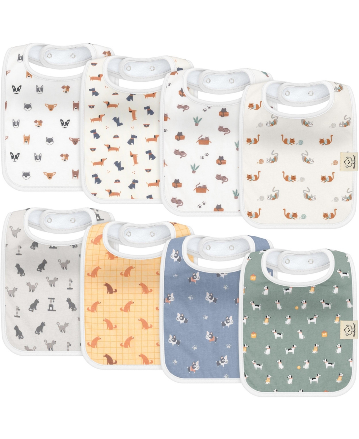 KeaBabies 8-Pack Organic Baby Bibs for Boy, Girl, Drool Bibs, Baby Bib for Girls, Boys - Pets and paws