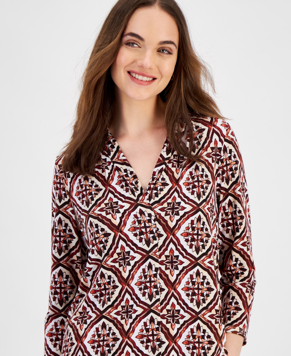Jm Collection Petite Myra Medalin 3/4-Sleeve Top, Created for Macy's