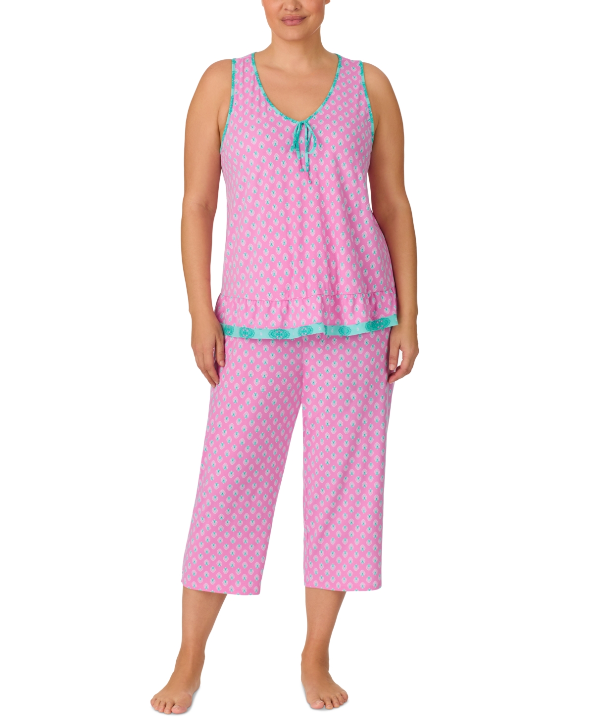 Shop Ellen Tracy Plus Size 2-pc. Geo-print Cropped Pajamas Set In Pink Geo