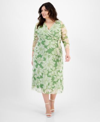 Anne Klein - Plus Size Floral-Print Midi Wrap Dress