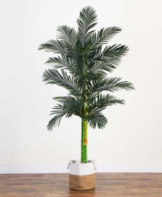 8ft. Golden Cane Artificial Palm Tree in Handmade Natural Cotton Planter