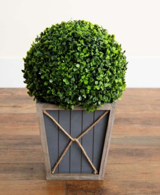 18in. UV Resistant Artificial Boxwood Ball Topiary with LED Lights in Decorative Planter Indoor/Outdoor