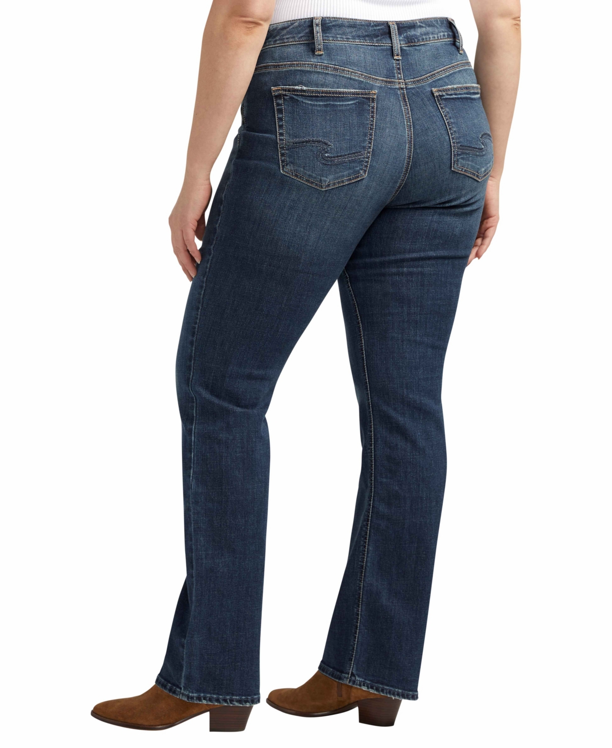 Shop Silver Jeans Co. Plus Size Elyse Mid Rise Slim Bootcut Luxe Stretch Jeans In Indigo