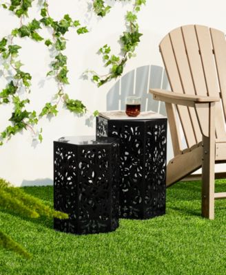 Multi-Functional Set of 2 Black Iron Cutout Floral  Garden Stools or Planter Stand