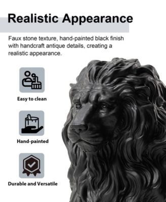 Set of 2 Black Sitting Lion Garden Statue