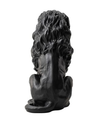 Set of 2 Black Sitting Lion Garden Statue
