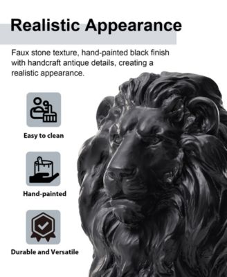 Set of 2 Black Lying Lion Garden Statue