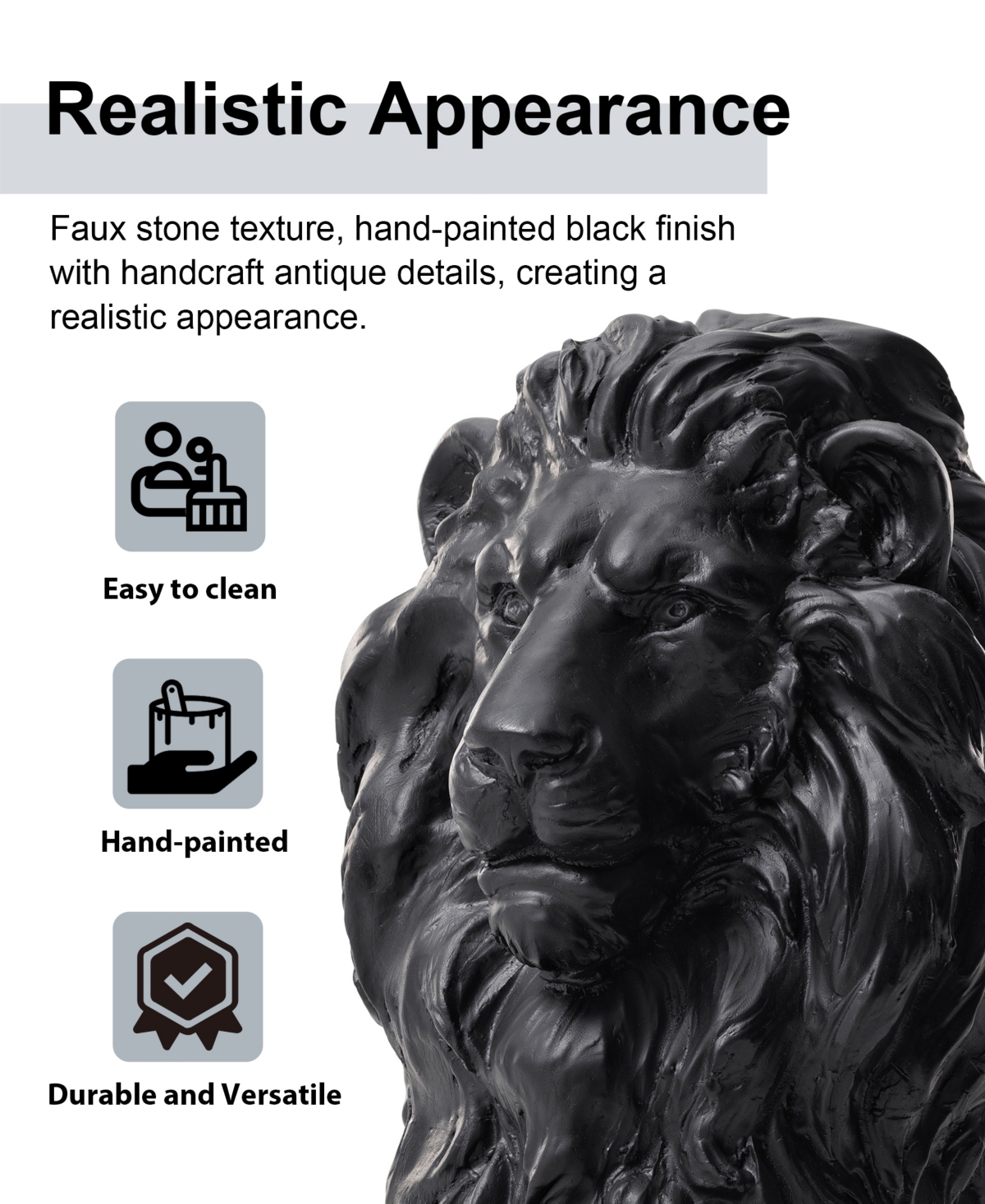 Glitzhome Set of 2 Black Lying Lion Garden Statue