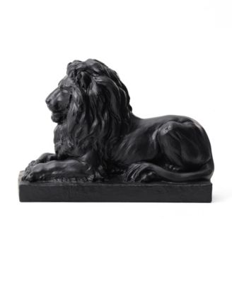 Set of 2 Black Lying Lion Garden Statue