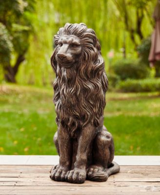 Set of 2 Oversized Bronze Sitting Lion Garden Statue
