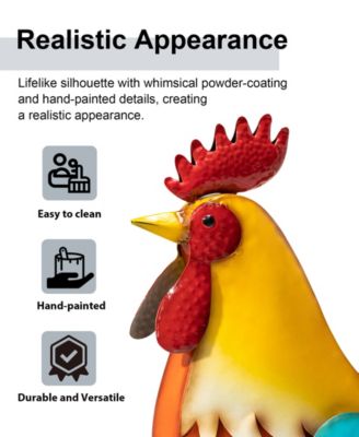 Metal Vibrant Standing Rooster Garden Statue