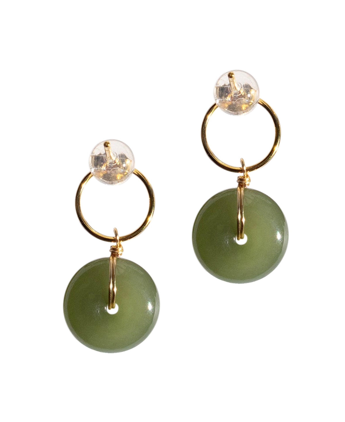 Coin - Green jade hollow earrings - Green