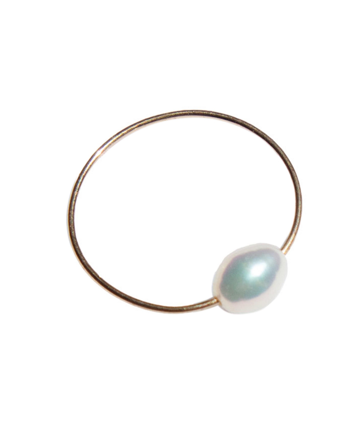 Eden - freshwater pearl skinny gold ring - White