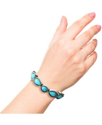 Womens Turquoise Stone Slider Bracelet - Oxidized Gold-Tone or Silver-Tone Lariat Bracelet with Turquoise Accents