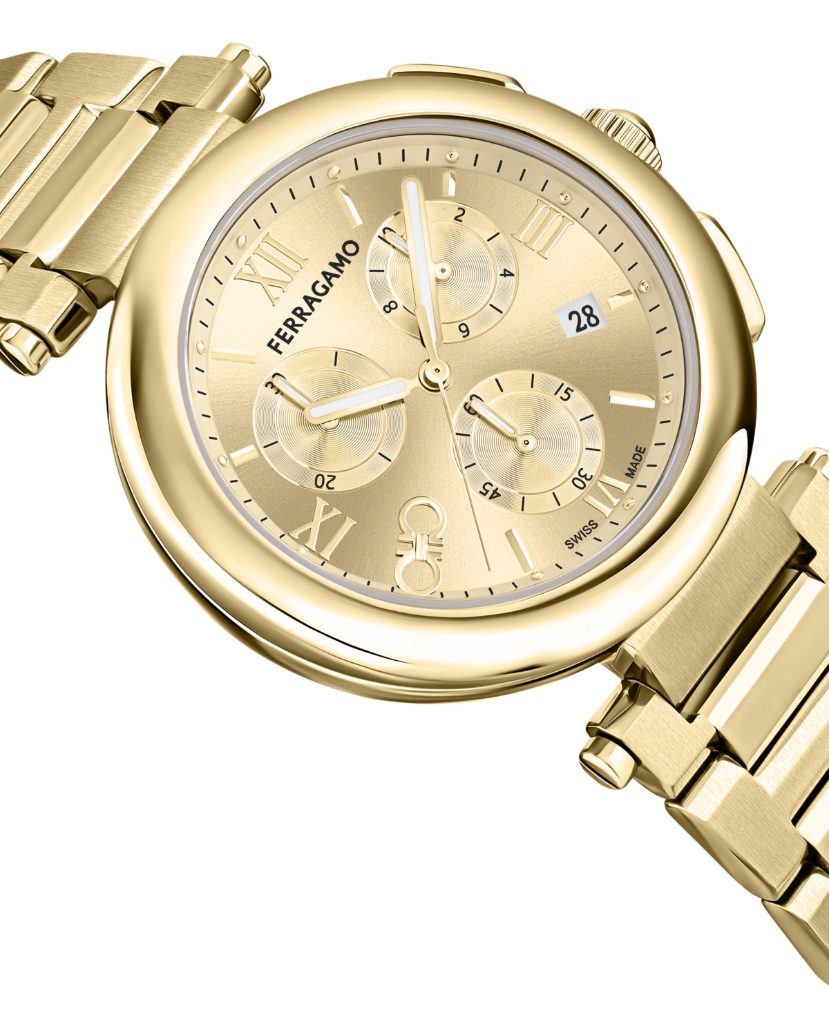 Shop Ferragamo Women's Swiss Chronograph Gold Ion Plated Bracelet Watch 40mm