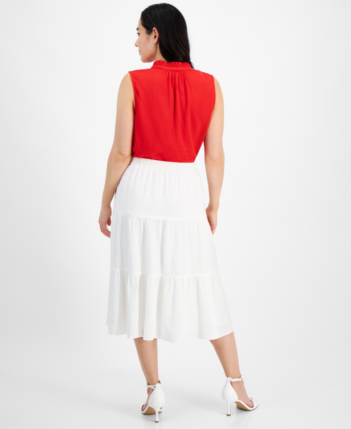 Ak Anne Klein Petite Pull-On Tiered Midi Skirt