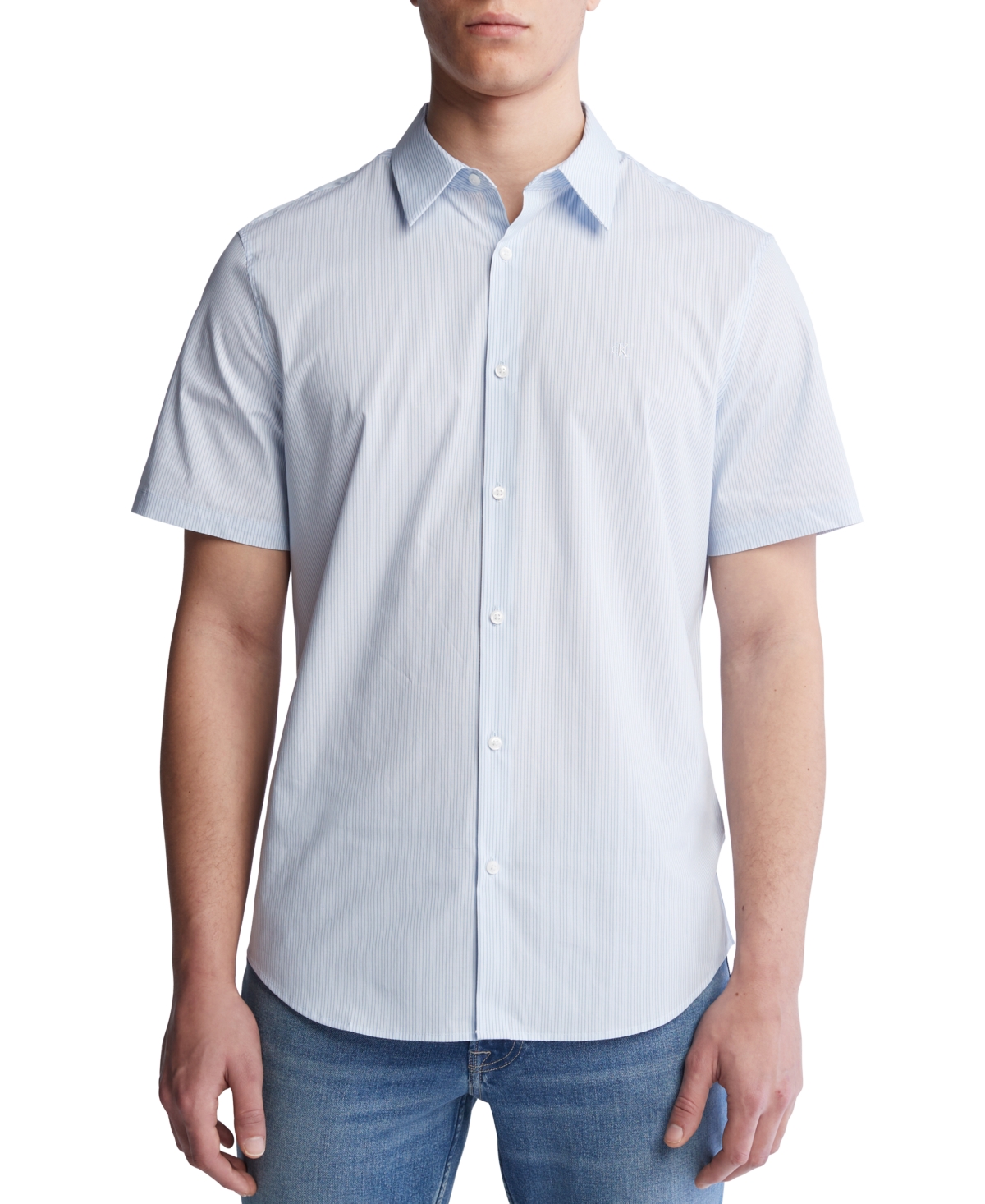 Shop Calvin Klein Men's Slim-fit Stretch Stripe Button-down Shirt In Skywriting