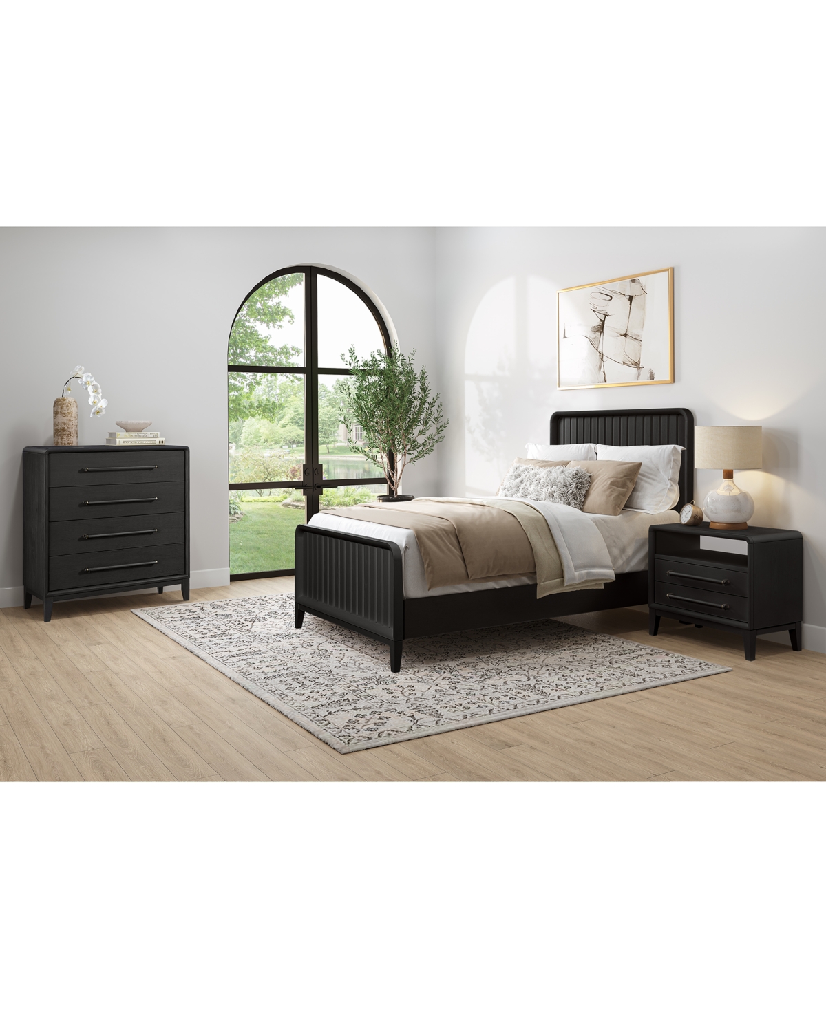Shop Macy's Assemblage 3pc Bedroom Set (full Bed, Small Chest & Open Nightstand) In Black