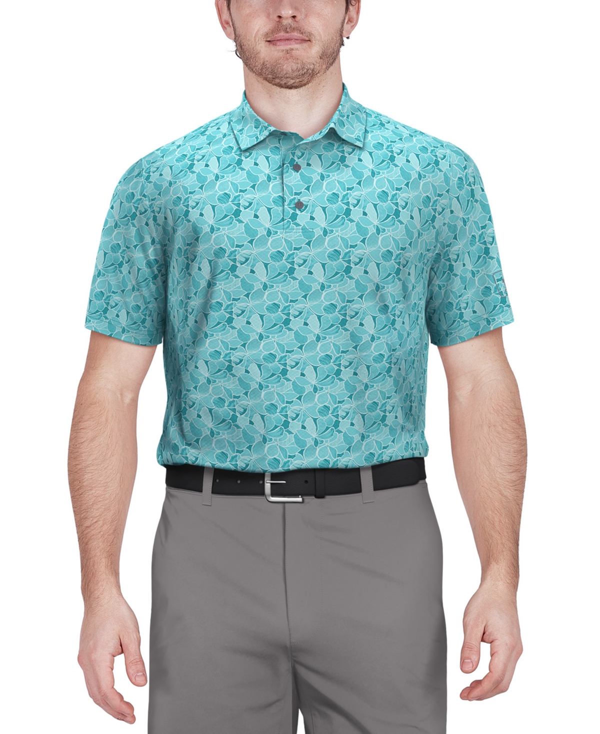 Shop Pga Tour Men's Stretch Moisture-wicking Floral Golf Polo Shirt In Cyan Blue