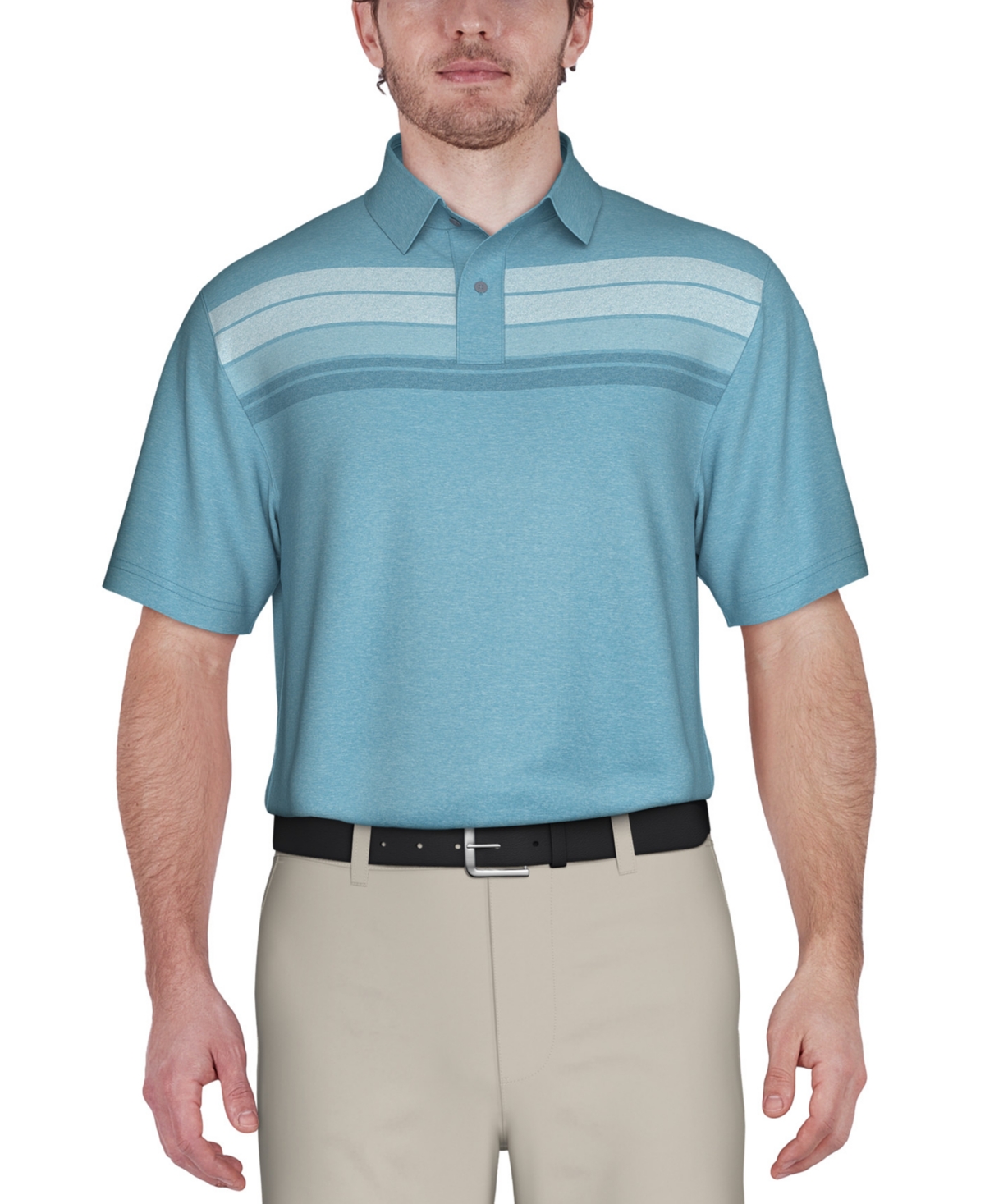 Shop Pga Tour Men's Stretch Moisture-wicking Chest Stripe Golf Polo Shirt In Lt Delphin