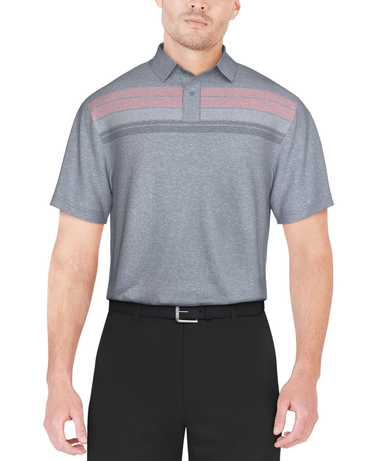 Men's Stretch Moisture-Wicking Chest Stripe Golf Polo Shirt - Lt Delphin