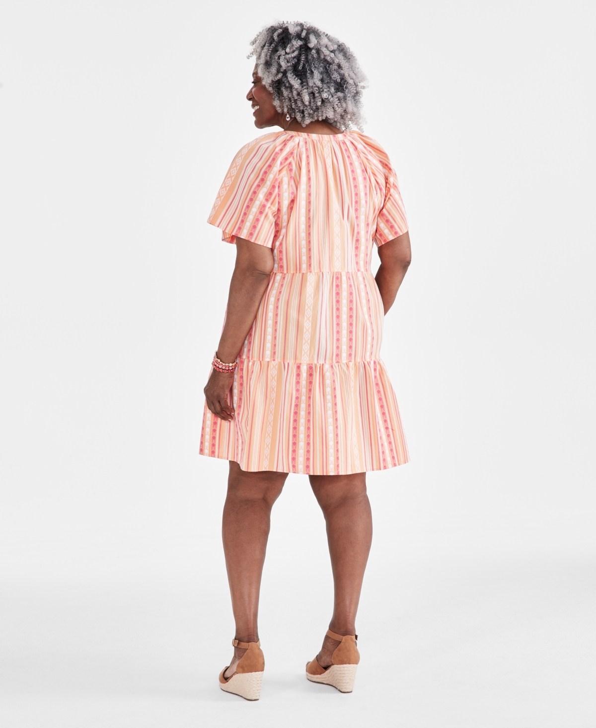 Style & Co Plus Size Printed Split-Neck Flutter-Sleeve Swing Dress, Created for Macy's