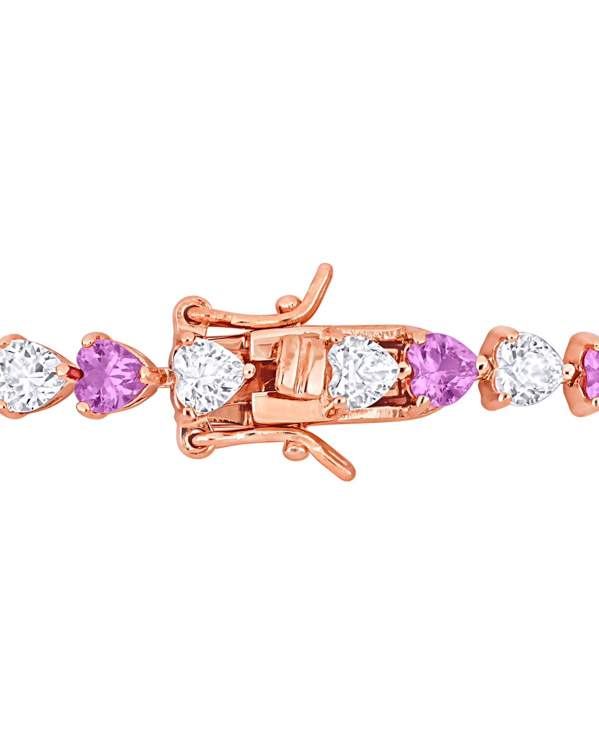 Macy's Lab-grown Pink Sapphire (6 Ct. T.w.) & Lab-grown White Sapphire (6 Ct. T.w.) Heart Shape Tennis Brac In Pink  White Sapphire