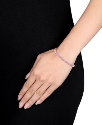 Lab-Grown Pink Sapphire Heart Shape Tennis Bracelet (12-1/3 ct. t.w.) in Rose-Plated Sterling Silver