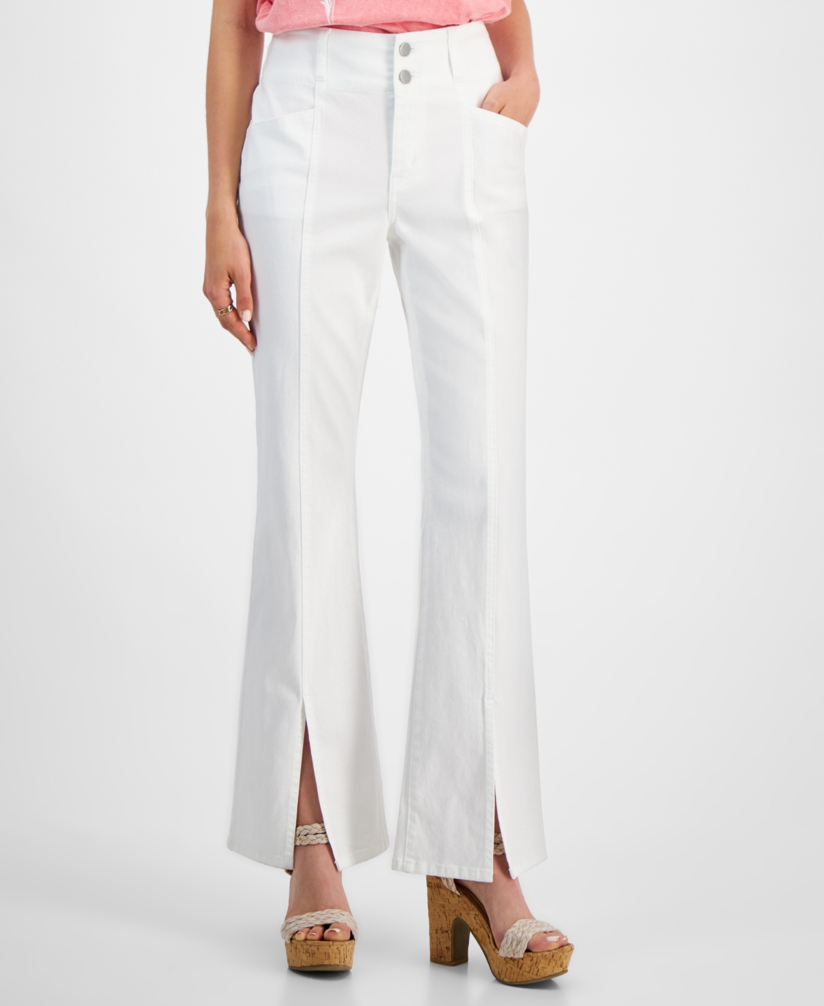 Shop Tinseltown Juniors' Super-high-rise Split-seam Flare-leg Jeans, Created For Macy's In White