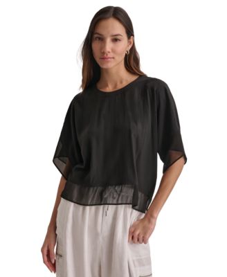DKNY - Women's Seamed Chiffon-Trim Dolman-Sleeve Top