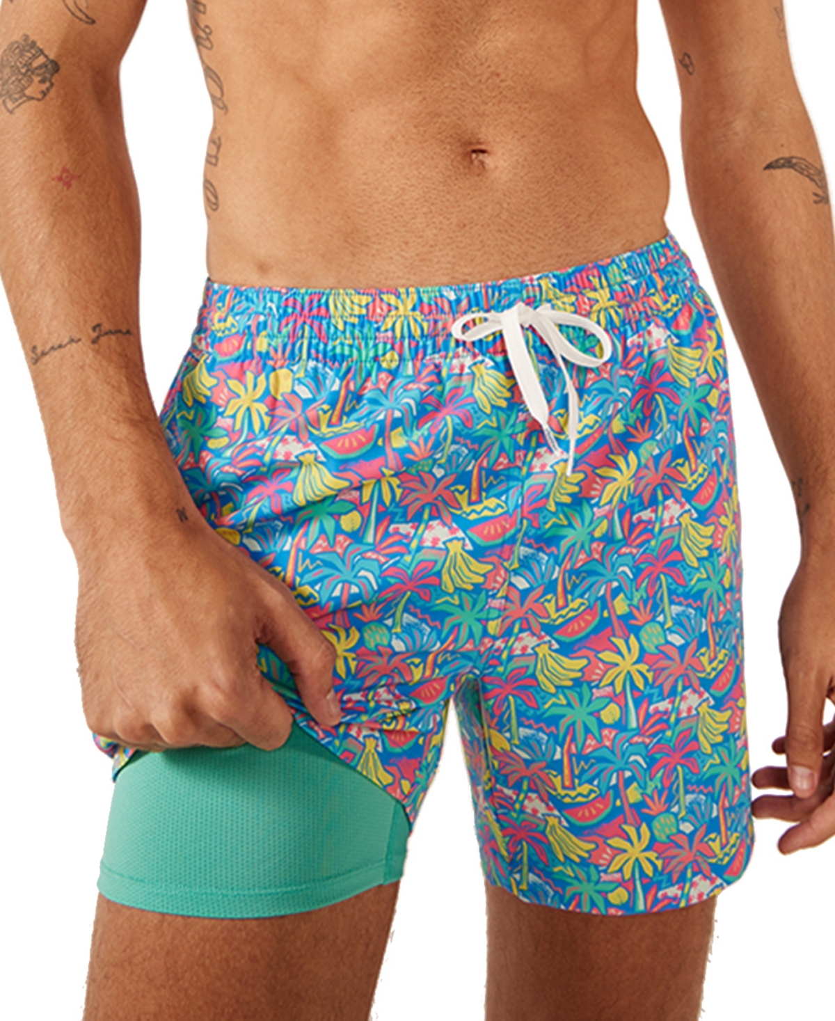 Men's The Tropical Bunches Quick-Dry 5-1/2" Swim Trunks with Boxer-Brief Liner - Bright Blue