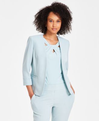 Kasper - Women's Stretch Crepe Open-Front Roll-Sleeve Jacket