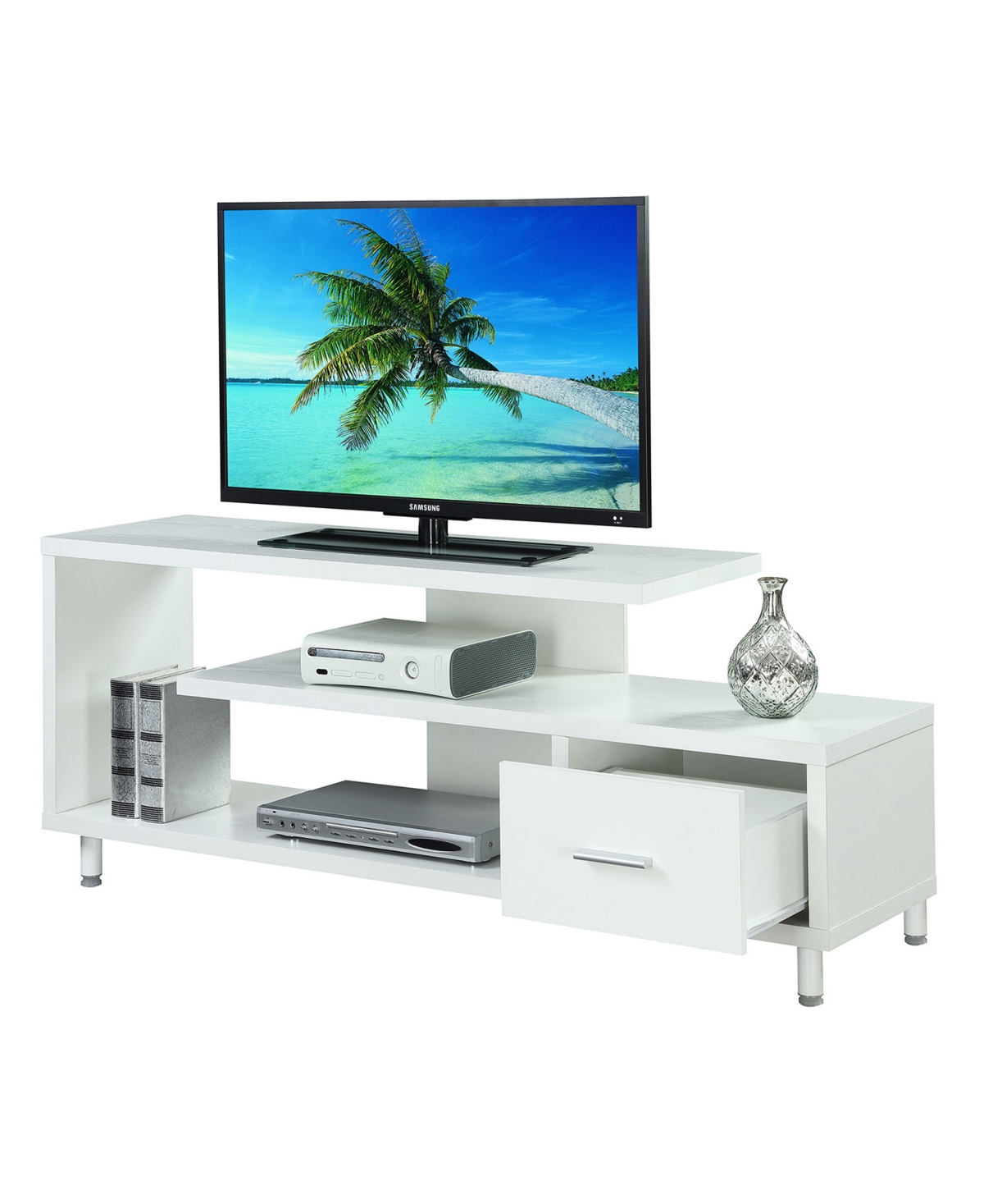 Shop Convenience Concepts 59" Seal Ii 1 Drawer 65 Inch Tv Stand With Shelves In White