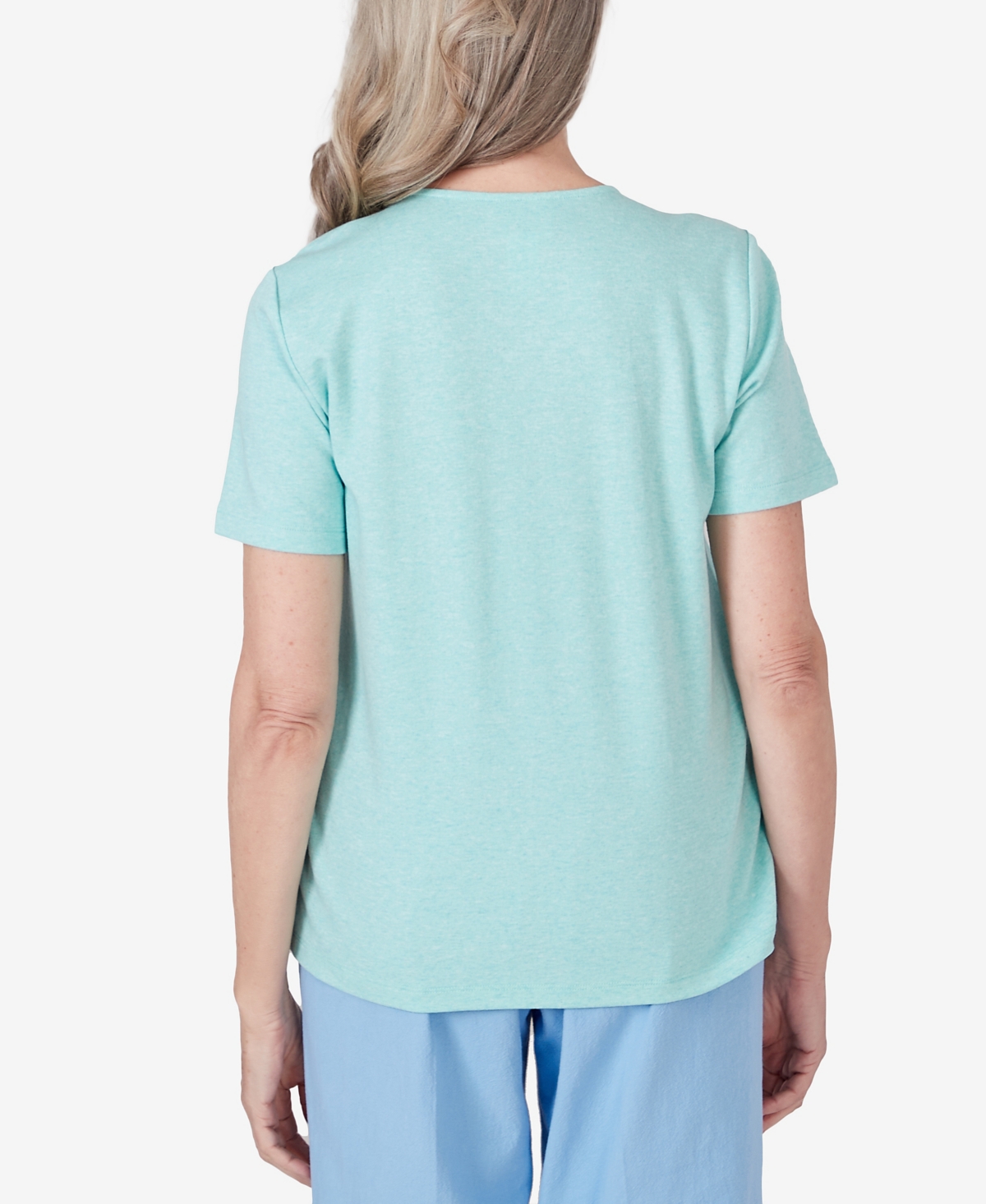 Shop Alfred Dunner Women's Hyannisport Short Sleeve Embroidered Flower T-shirt In Seafoam