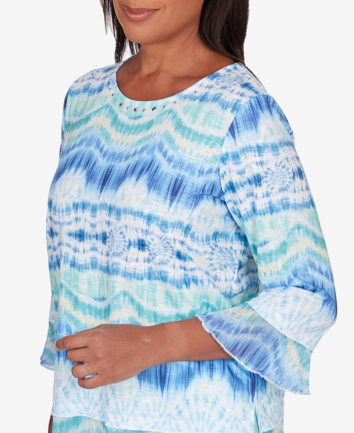 Alfred Dunner Women's Hyannisport Tie Dye Three Quarter Sleeves Top