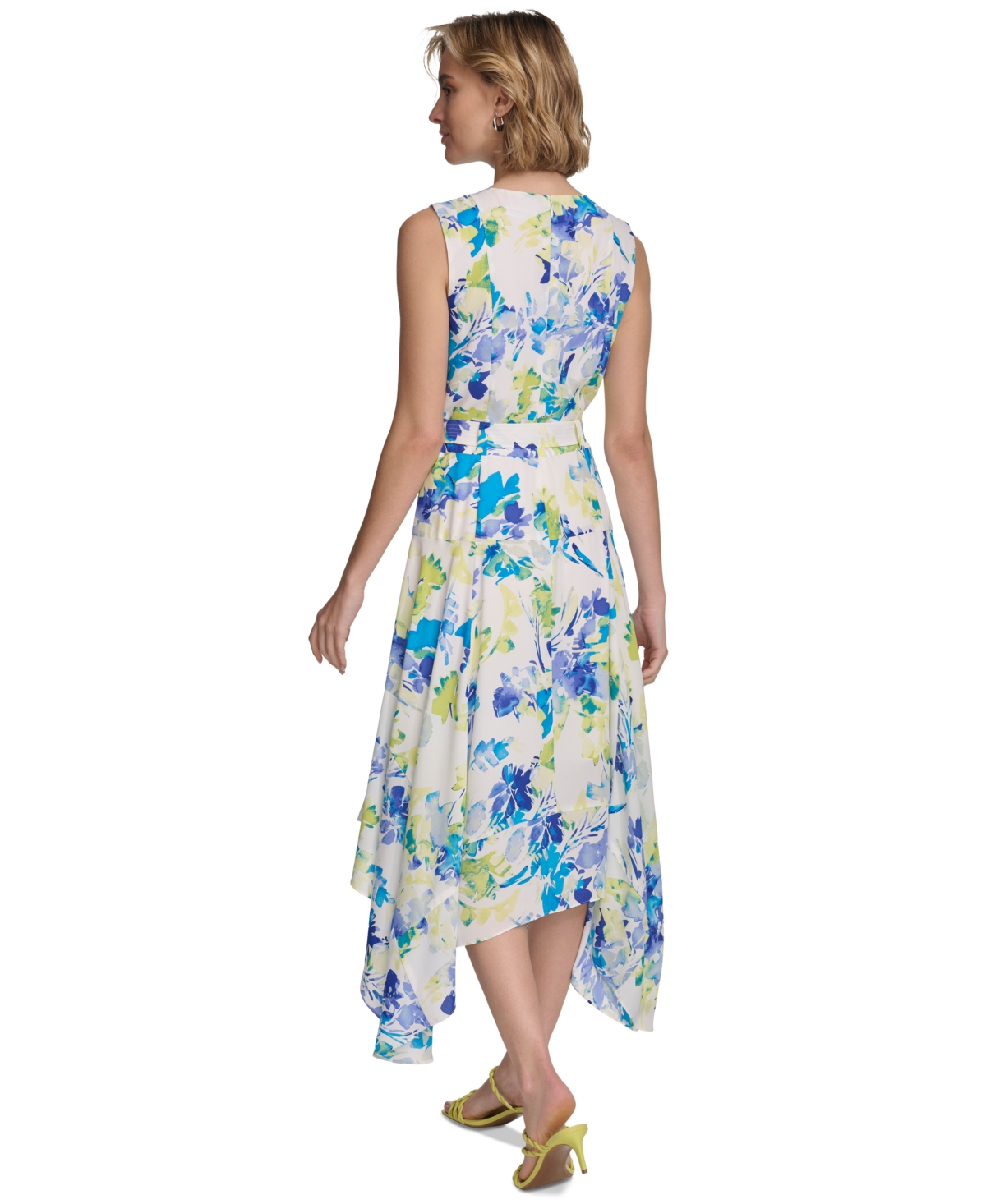 Calvin Klein Women's Sleeveless Floral Handkerchief Hem Dress
