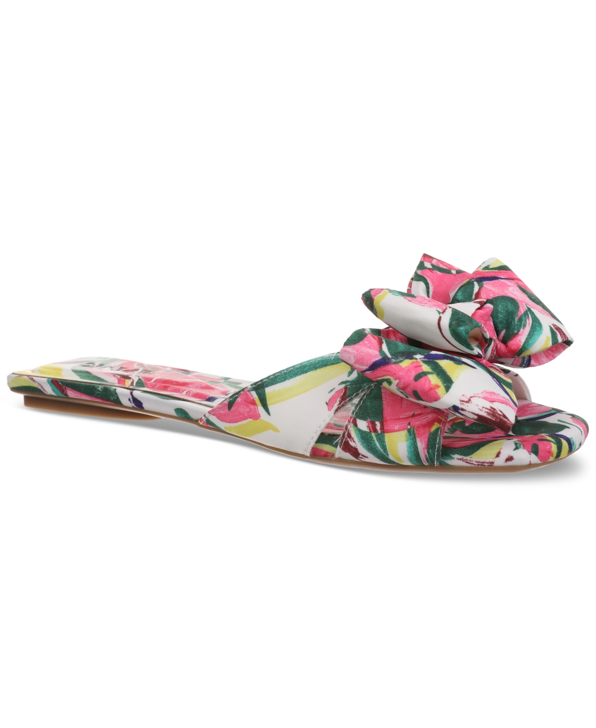 Shop On 34th Women's Jazminn Bow Slip-on Slide Flat Sandals, Created For Macy's In Floral Fabric