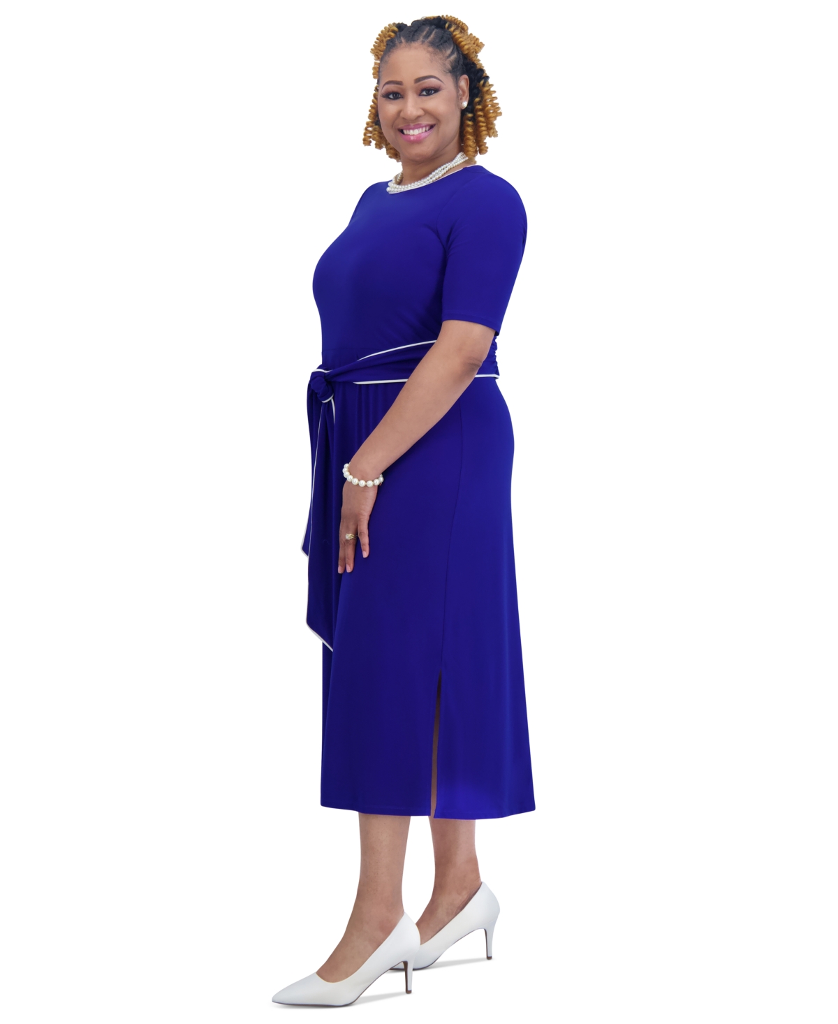 Kasper Women's Contrast-Trim Short-Sleeve Midi Dress