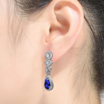 Cubic Zirconia Sterling Silver Green and Clear Cubic Zirconia Dangle Earrings