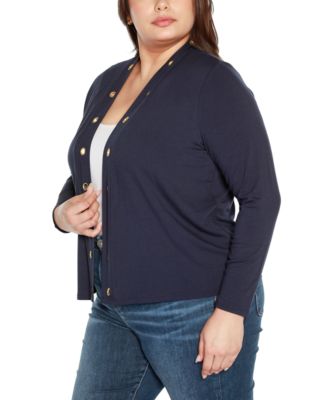 Plus Size Grommet Detail Cropped Knit Cardigan Sweater