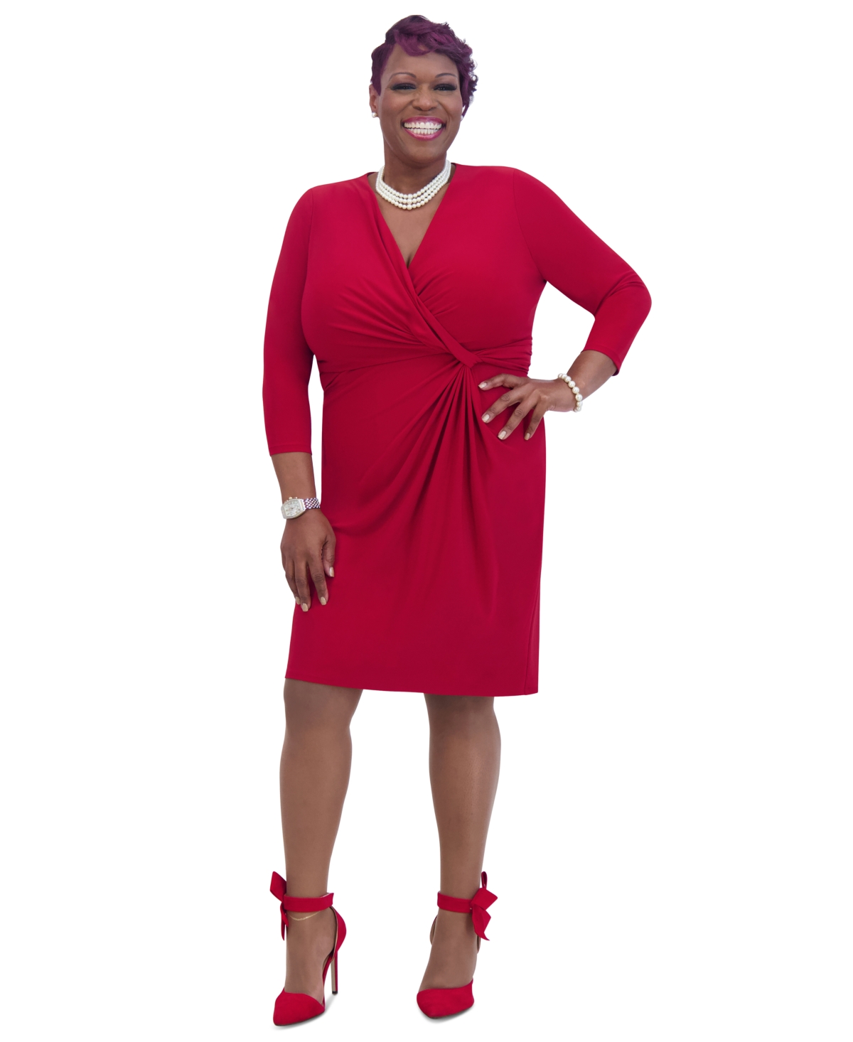 Shop Kasper Women's Surplice-neck Twist Front Sheath Dress In Crimson