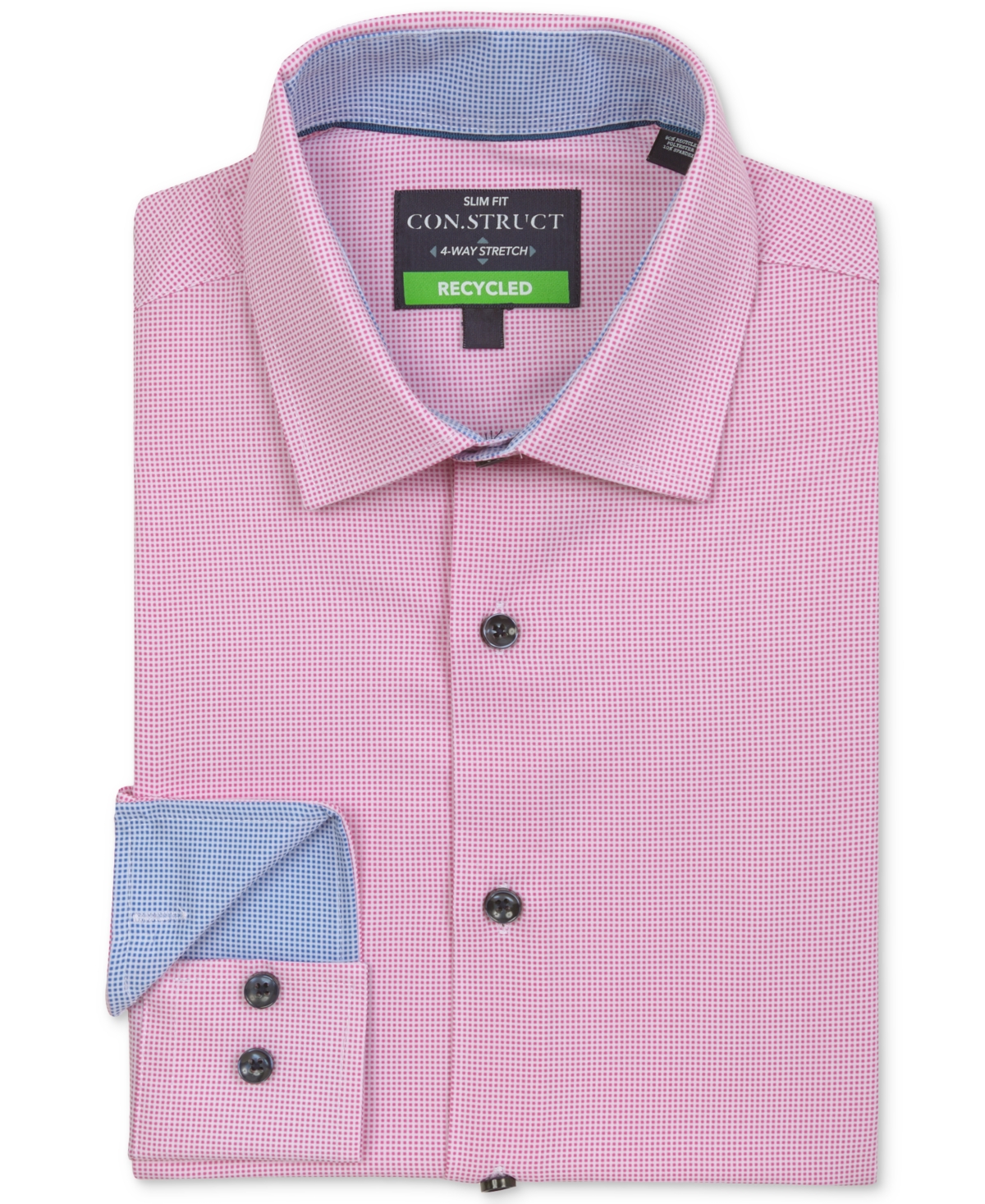Men's Recycled Slim Fit Micro Texture 4-Way Stretch Performance Dress Shirt - Pink