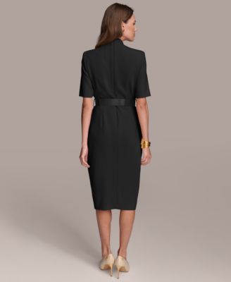 Women's V-Neck Belted Short-Sleeve Dress