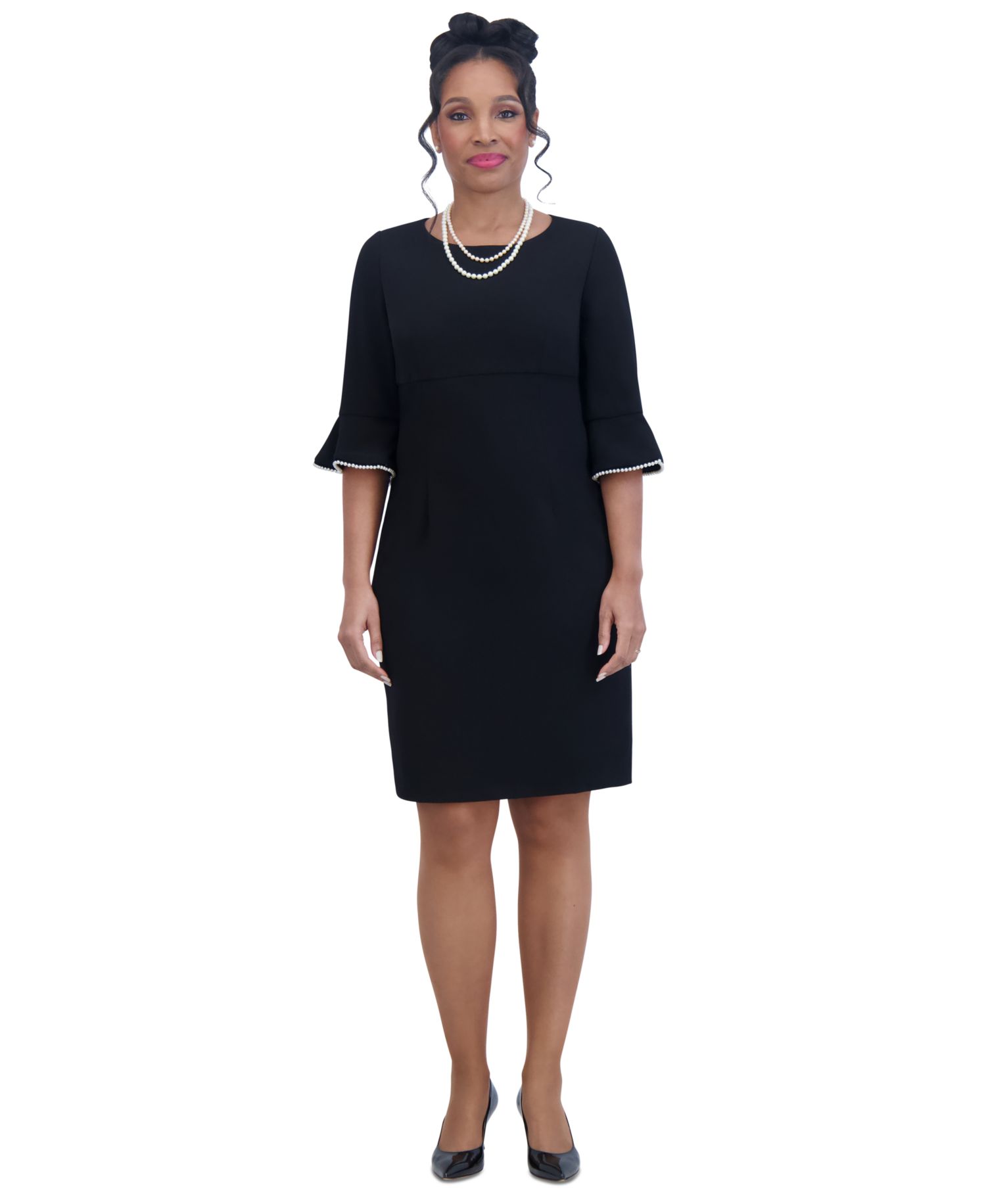 Kat Elbow-Sleeve Ruffled-Cuff Dress